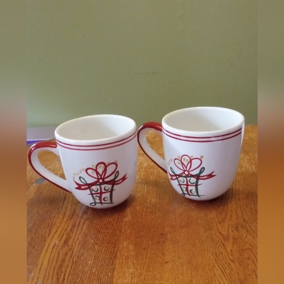 Pier 1 Red and White Ribbon Mugs - Picture 1 of 4